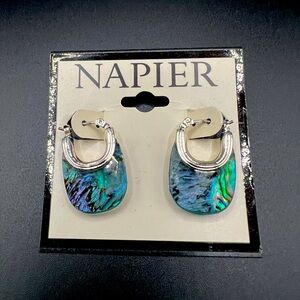NWT Napier Silver Tone Abalone Drop Earrings